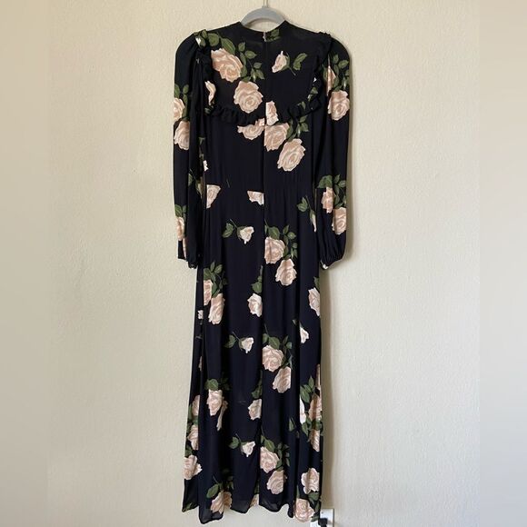 Reformation Gillian Venus Midi  Black Dress Floral Long Sleeve Size 2 - Picture 8 of 12